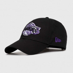 New Era șapcă de baseball din bumbac culoarea negru, cu imprimeu, LOS ANGELES LAKERS