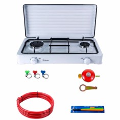 Aragaz 2 ochiuri metal emailat 58x29 cm cu ceas butelie si accesorii gaz