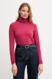 United Colors of Benetton pulover din amestec de l&acirc;nă culoarea roz, light, cu guler, 1035D2551