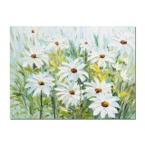 Tablou 3D cu flori pictat manual - Margarete pe camp - 80x60cm ulei pe panza in cutit