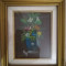Flori &icirc;n vas, pictură pe carton, ramă, sticlă, paspartu, 23x20 cm
