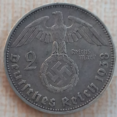 (A605) MONEDA DIN ARGINT GERMANIA - 2 REICHSMARK MARK 1938, LIT. A, NAZISTA