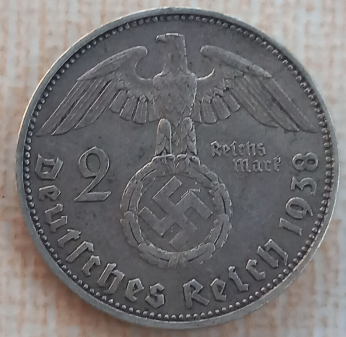 (A605) MONEDA DIN ARGINT GERMANIA - 2 REICHSMARK MARK 1938, LIT. A, NAZISTA