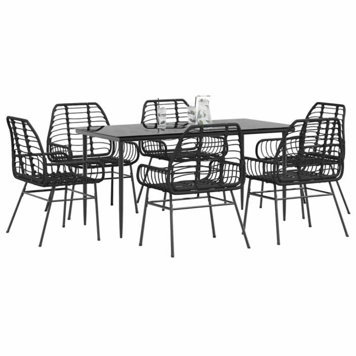 Gossi set de sufragerie de gradina 7 piese sticla neagra polirattan