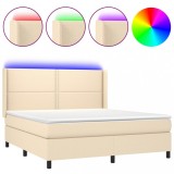 Cumpara ieftin Pat cu arcuri, saltea si LED, crem, 180x200 cm, textil