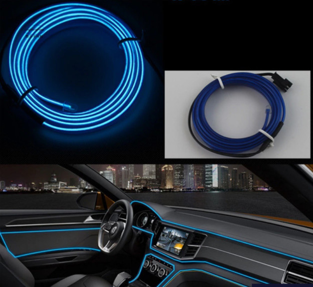 Fir cu lumina ambientala pentru auto .2 m , neon ambiental flexibil , albastru