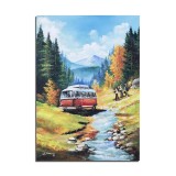 Tablou peisaj de la munte pictat manual, In excursie, 70x50cm pictura ulei pe panza