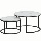 HOMCOM Set de 2 mese de cafea gigogne empilabile design industrial picioare din metal alb | Aosom Romania