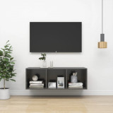 Cumpara ieftin Dulap TV montat pe perete, gri extralucios, 37x37x107 cm, PAL