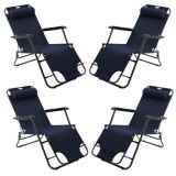 Set, 4 buc Sezlong cu Tetiera, Cadru Metalic si Panza Oxford 600D Impermeabila, rezistent UV, Mag 150 kg, 178x60x79 cm, Navi Blu