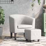 vidaXL Fotoliu tip cuvă cu taburet, alb, piele ecologică