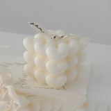 Lumanare Parfumata Decorativa, Model Abstract Cub din Inimioare, Lumanare pentru Diferite Ocazii, 6 x 5.5 cm, Aroma de Frezie, Alb