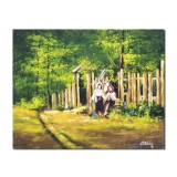 Tablou celebru Fete lucrand la poarta pictat manual, 50x40cm ulei pe panza, reproducere Nicolae Grigorescu