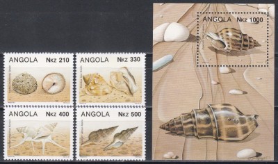 Angola 1993 - Moluște - Melci de mare, Serie + Colita, MNH foto
