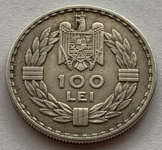 100 Lei 1932 Londra, Argint, Romania, exfoliere, Superba, Luciu de batere foto