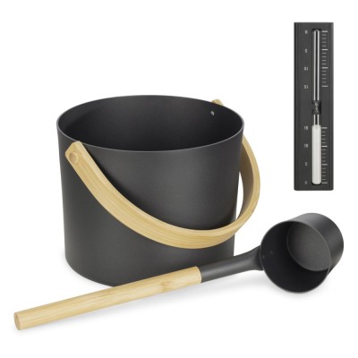 Set 3 accesorii sauna Navaris, galeata, lada si clepsidra, 24x19 cm, usor de utilizat, 58372.01 foto