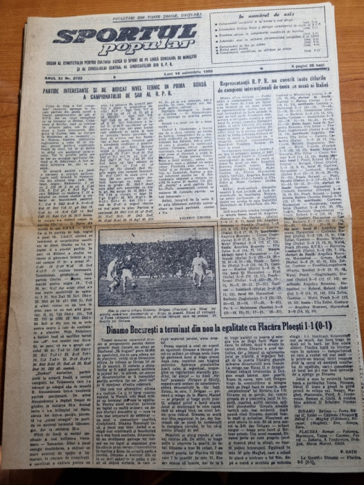 sportul popular 14 noiembrie 1955-dinamo-flacara ploiesti,stiinta cluj,reghin