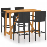 Set mobilier bar de gradină, 5 piese, negru, vidaXL