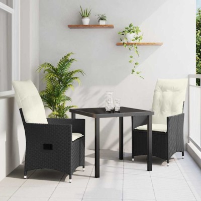 vidaXL Set de masă pentru grădină cu pernă 3 pcs Negru Rattan poli 3379534 foto