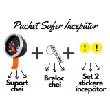 Pachet Cadou sofer Incepator , Stickere Incepator, Breloc cu Numar Auto si Suport Chei Perete Stil Ceas Combustibil