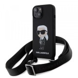 Husa pentru Apple iPhone 15, Karl Lagerfeld, Silicone Crossbody Ikonik Karl, Neagra
