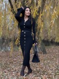 Rochie lunga neagra tricotata cu nasturi decorativi