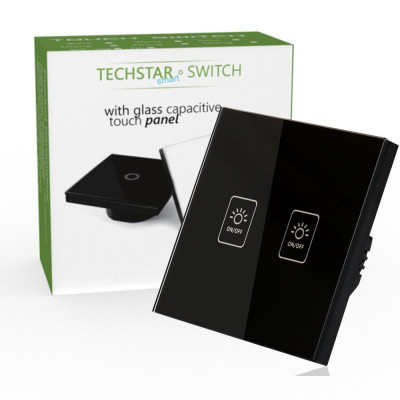 Intrerupator Touch Techstar&amp;reg; TG02, Sticla Securizata, Design Modern, Iluminare LED, 2 Faze, Negru foto