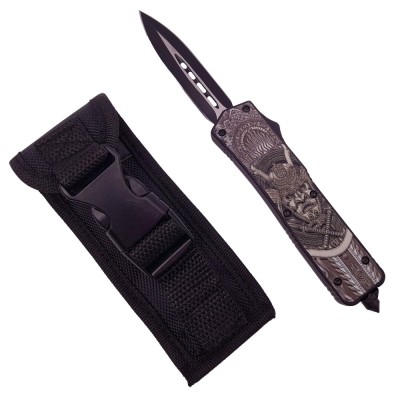 Briceag de vanatoare automat IdeallStore&amp;reg;, Chinese Hannya, 22 cm, negru, husa inclusa foto