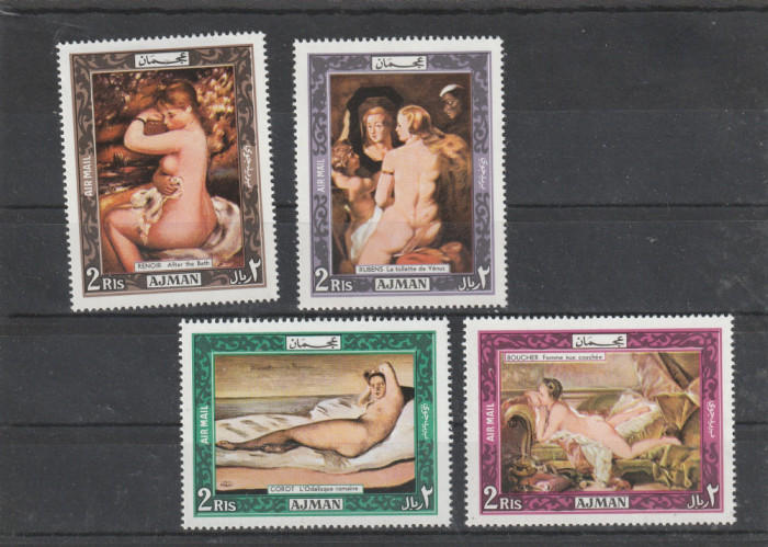 Ajman 1969-Arta,Pictura,Repr. de Arta,Nud,serie 4 valori dant.,MNH,Mi.435A-438A