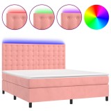 Cumpara ieftin Pat cu arcuri, saltea &amp; LED, roz, 180x200 cm, catifea