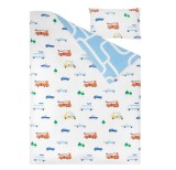 Cumpara ieftin Lenjerie de pat pentru copii BERGFINK, husa pilota 150x200 + fata perna 50x80, model masini - NOU