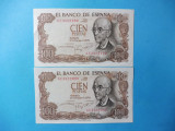 SPANIA 2 BANCNOTE 100 PESETAS 1970 - Spania franchista - SERII CONSECUTIVE (110)