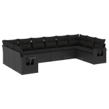 Cumpara ieftin Set canapele de gradina cu perne, 10 piese, negru, poliratan