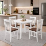 Set masa living plianta Philadelphia, MDF, lemn masiv, rotunda, 55 90 x 90 x 74,8 cm si 4 scaune Glendale, stofa,100 kg, 93x49x41.5 cm, alb maro