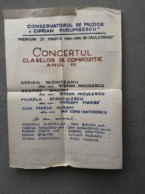 bnk rev Afis Conservatorul Ciprian Porumbescu - 1984 foto