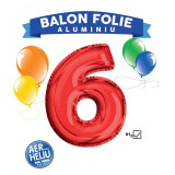 Balon party, cifra 6, inaltime 81 cm, folie aluminiu, rosu, Oem