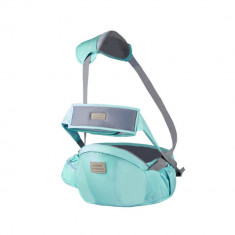 Marsupiu ergonomic pentru sustinerea bebelusilor, tip centura cu scaunel, cu centura de siguranta, buzunare laterale pentru depozitare si biberon, gre