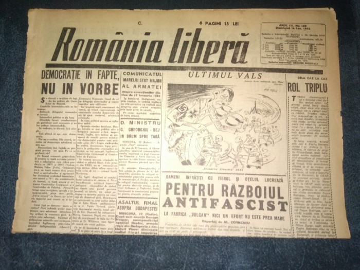ZIAR ROMANIA LIBERA 14 IANUARIE 1945