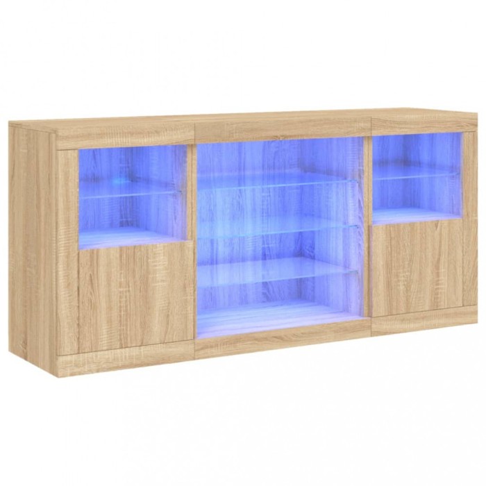 Servanta cu lumini LED, stejar sonoma, 142,5x37x67 cm