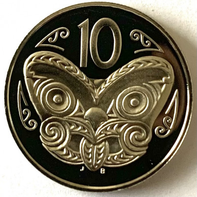 NOUA ZEELANDA 10 CENTS 1982 PROOF,( MASCA-Māori koruru.),KM#41.1 foto