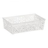 Coș Depozitare Plastic, Model Flori, Alb, Capacitate 1.1L, Oem