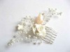 Pieptan Mireasa Nunta Sidef, Floare Fimo, Perle Sticla, Frunza Fluture - Handmade