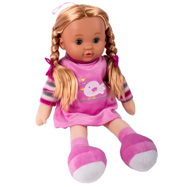 Papusa Textila cu Par Blond si Rochie Roz