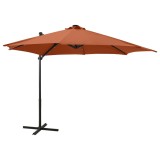 Umbrelă &icirc;n consolă cu st&acirc;lp și LED-uri, cărămiziu, 300 cm