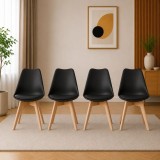 Set 4 scaune bucatarie si living Artool Mark, negre, lemn natur