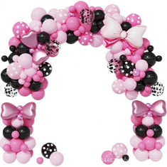 Set arcada baloane decorative Minnie Mouse din 175 piese, aranjament pentru petrecere, calitate latex Extra, Negru si Roz