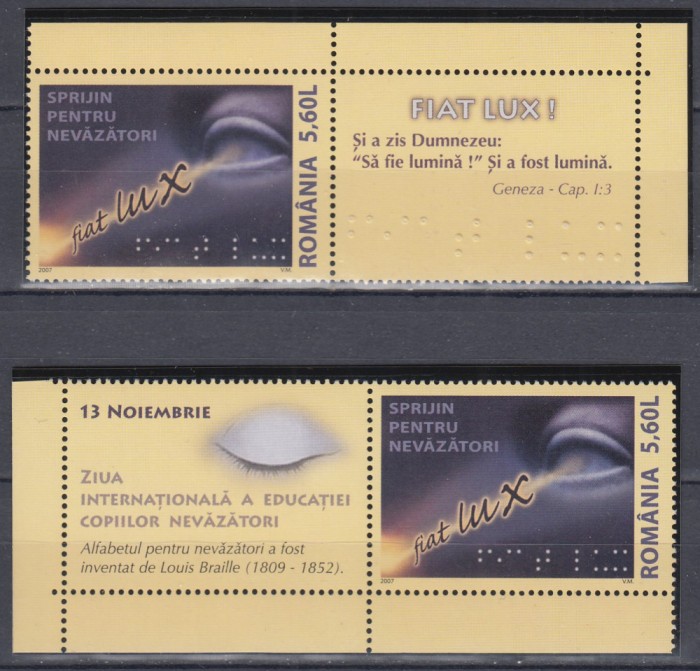 ROMANIA 2007 LP 1789 a SPRIJIN PENTRU NEVAZATORI 2 SERII+2 VINIETE DIFERITE MNH