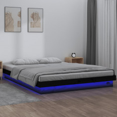 Cadru de pat cu LED mic dublu, negru, 120x190cm, lemn masiv GartenMobel Dekor foto
