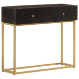 Masă consolă vidaXL, neagră, 90x30x76 cm, lemn masiv mango &amp; fier. Mobilier living, design modern. Depozitare suplimentară. Stil industrial