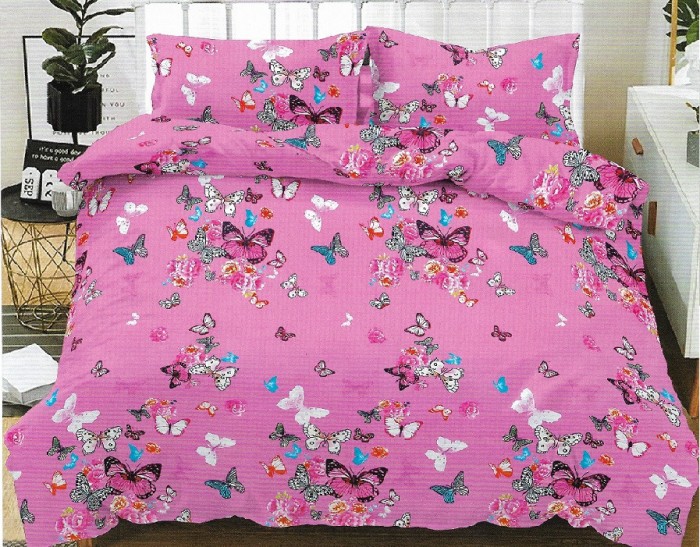 Lenjerie de pat matrimonial cu husa elastic pat si fata perna patrata, Letti, bumbac mercerizat, multicolor